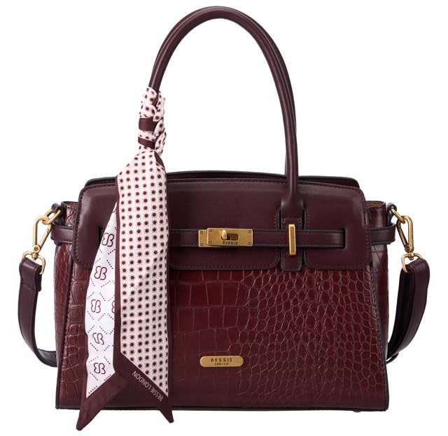 Bessie Croc Belted Tote Bag - Black