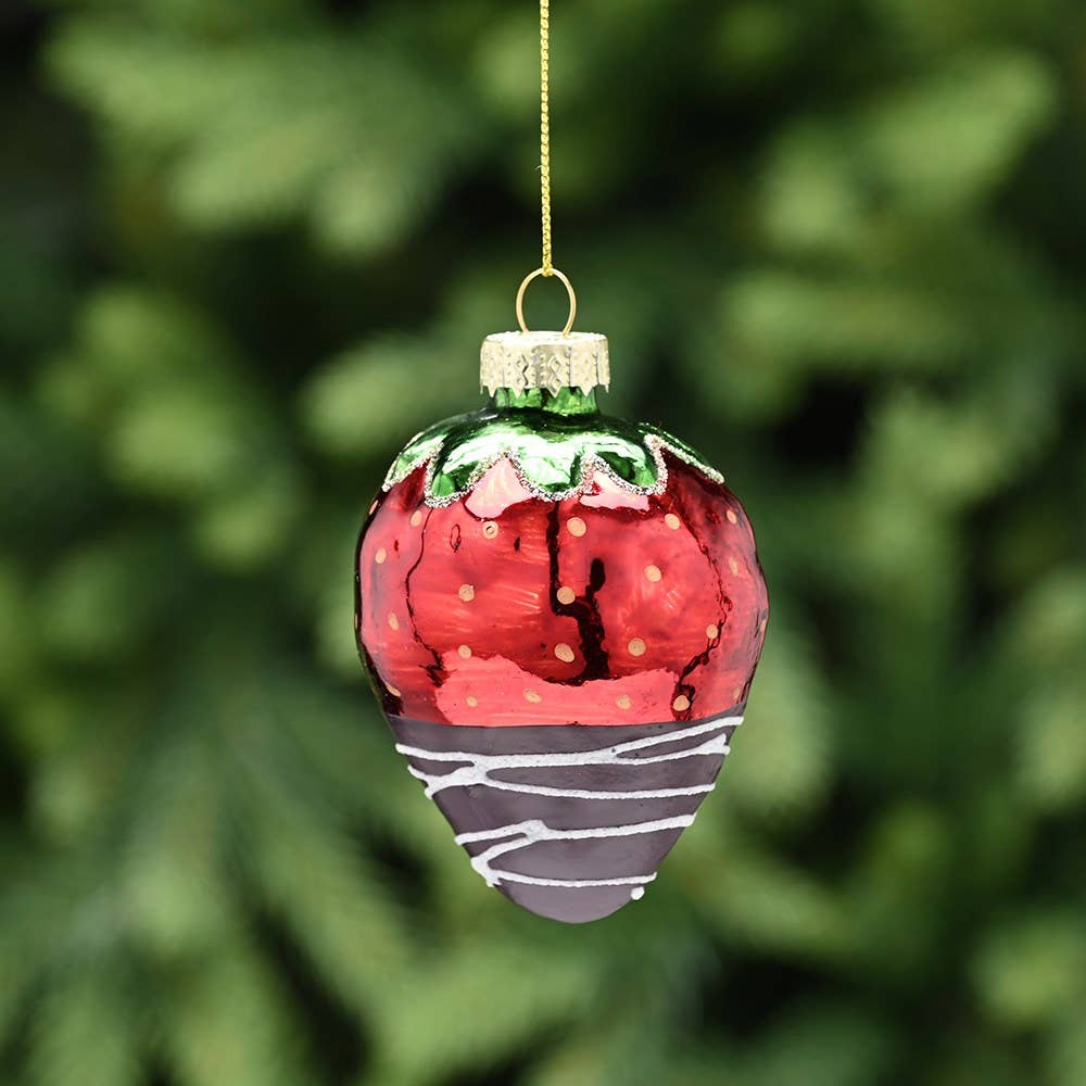 Chocolate Strawberry Glass Hanging Christmas Decoration