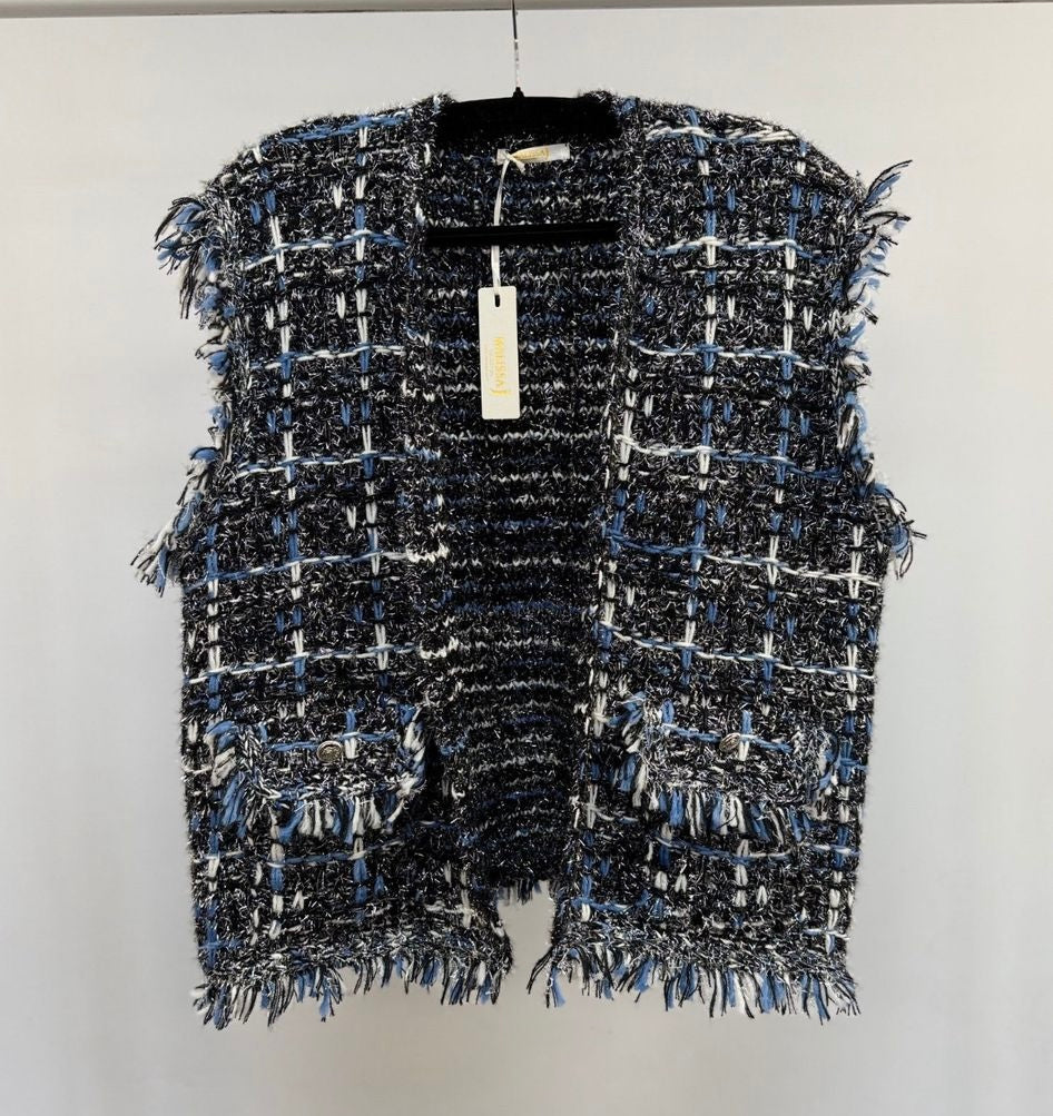 Black and Blue Boucle Gilet