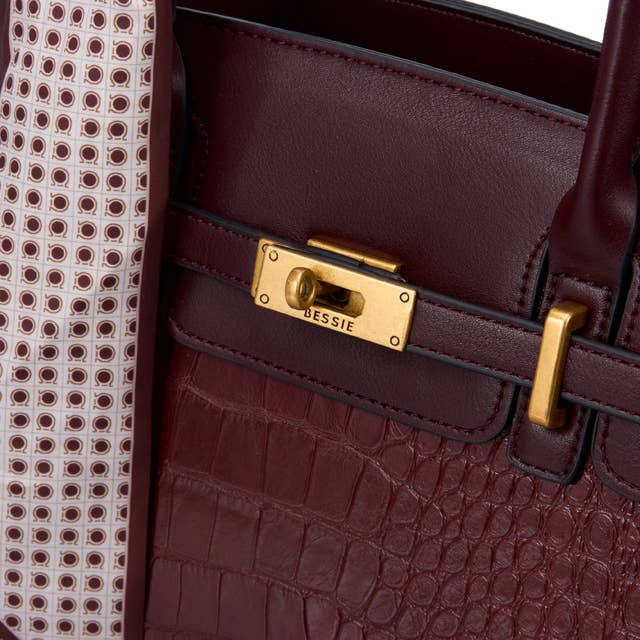 Bessie Croc Belted Tote Bag- Coffee
