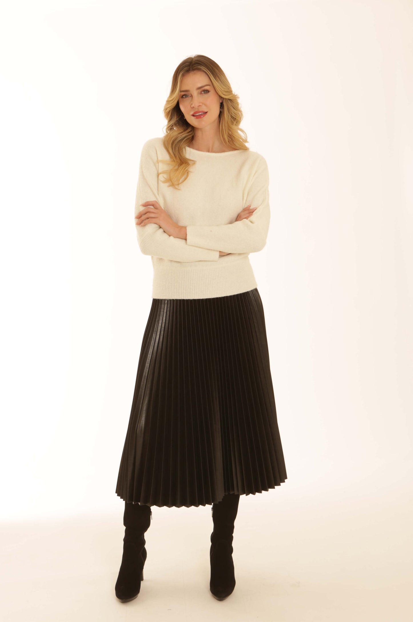 Lillie Leatherette Pleated Skirt by Pomodoro