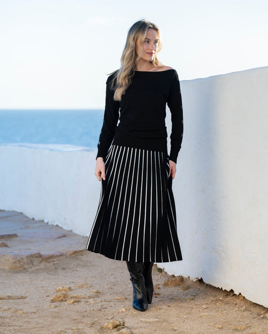 Black and White Pleated Skirt by Marble