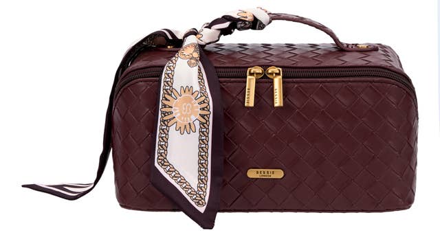 Bessie Diamond Lattice cosmetic Bag - Burgundy