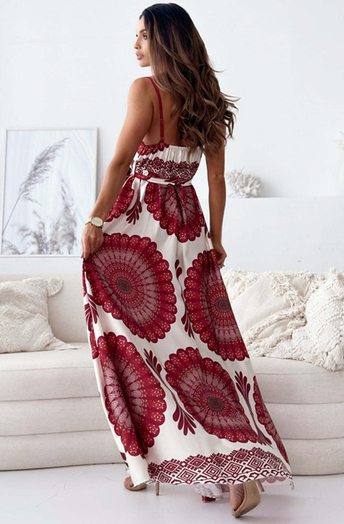 Andisa Abstract Patterned Maxi Dress - Cherry