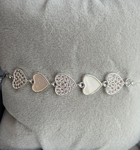 Mother of Pearl heart Tennis bracelet