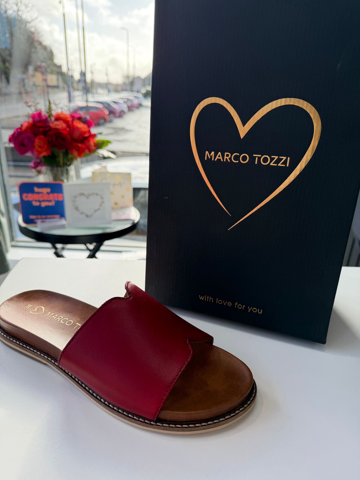 Red Leather sliders by Marco Tozzi