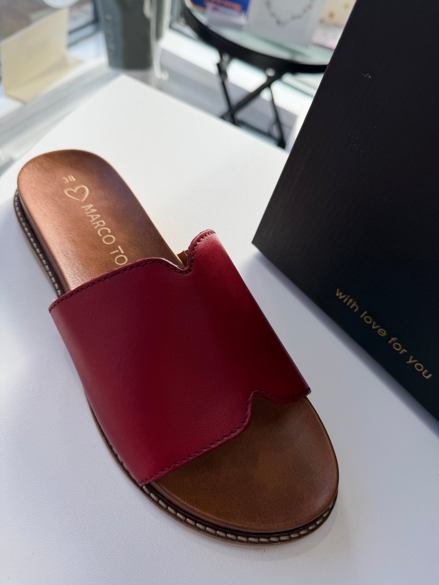Red Leather sliders by Marco Tozzi