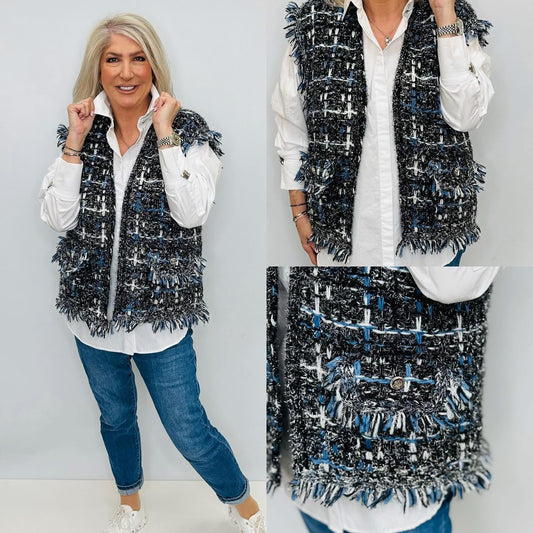 Black and Blue Boucle Gilet