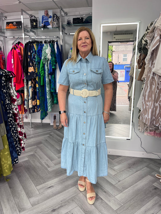 Denim Dress with Belt
