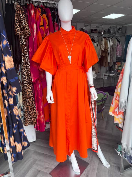 Flared Sleeve Orange Dress