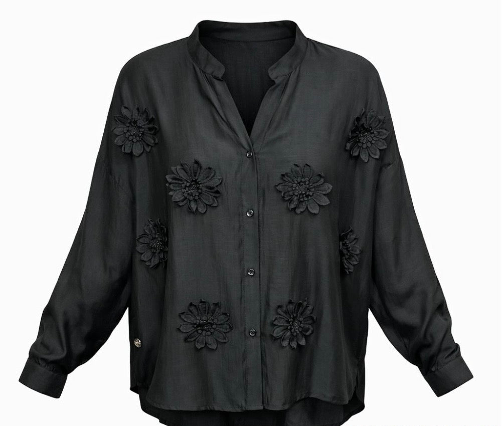 Flower Applique Blouse by Malissa J