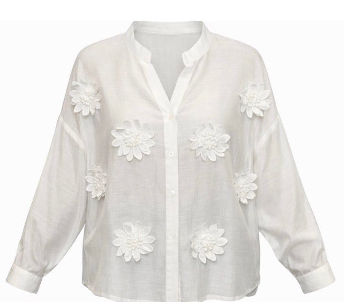 Flower Applique Blouse by Malissa J