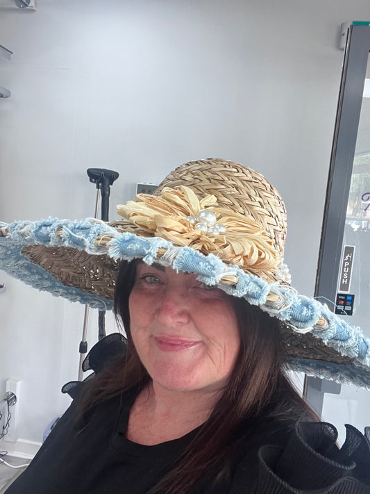 Denim and Straw Beach Hat