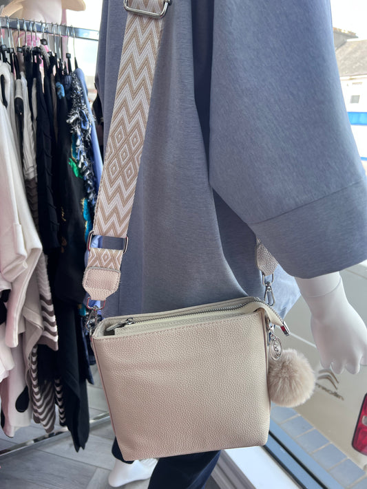 Cream Leather Bag with Pom