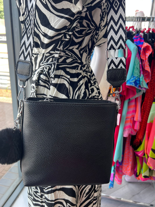 Black Leather Bag with Pom