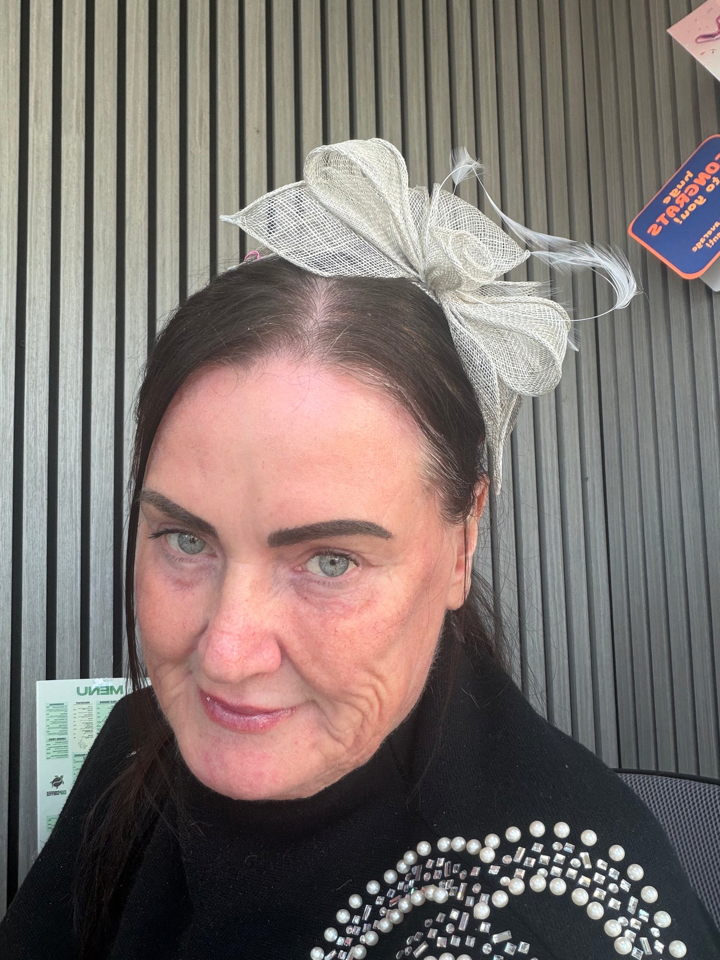 Verity fascinator - Grey