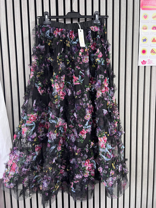 floral ruffle mesh skirt by Malissa J