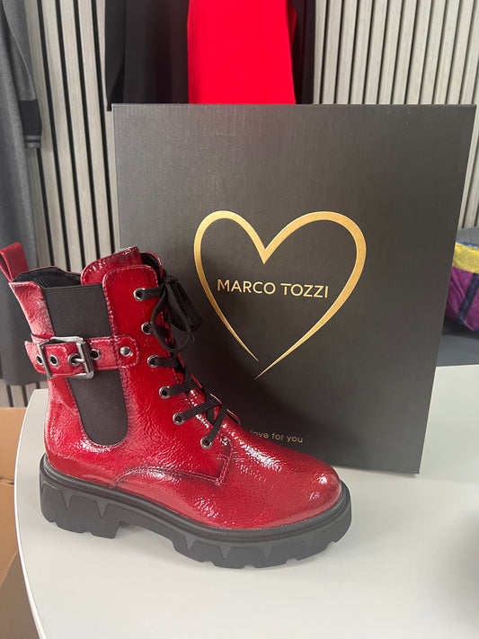 Red Paton Boots by Marco Tozzi
