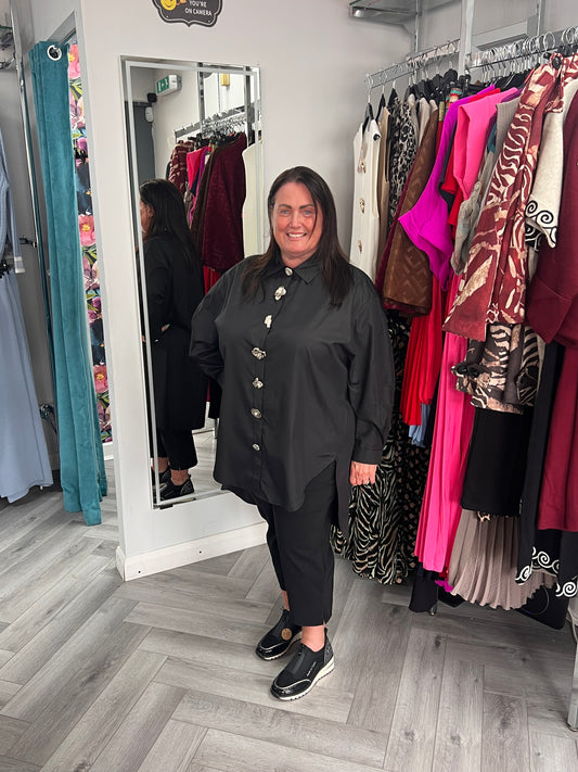 Black Oversized Blouse with Button Detail by Malissa J