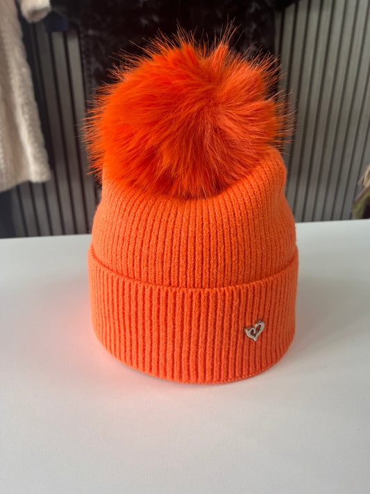 Heart Embellished Pom Hat