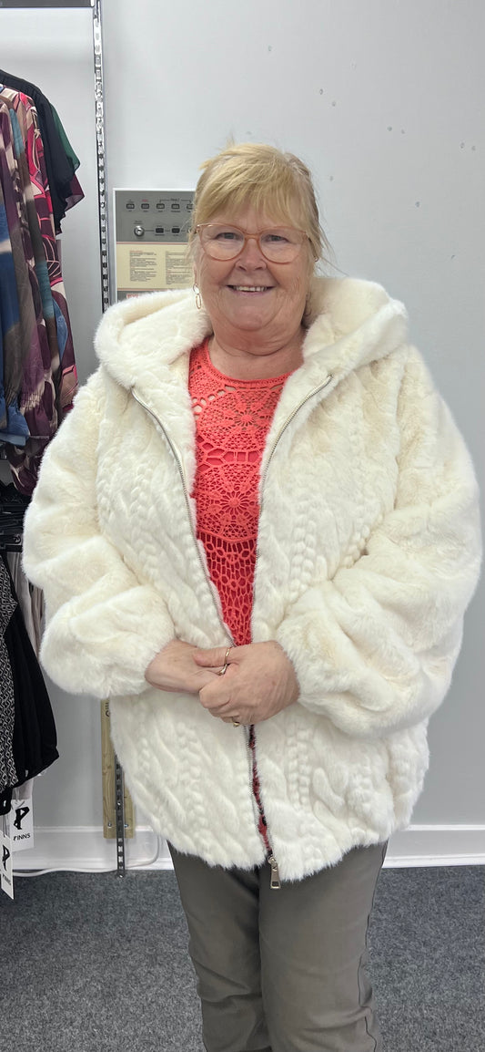 Cable detail Faux Fur Jacket with Hood