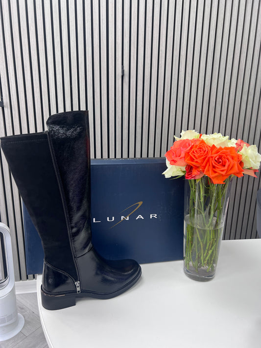 Perkins Long Patent Boot by Lunar