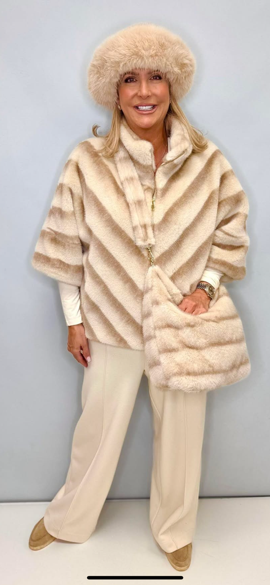 Stone Shorter Length Faux Fur Jacket