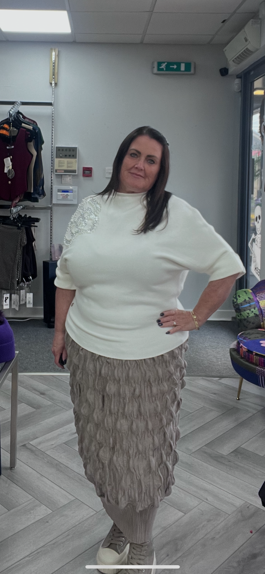 Bubble Detail Skirt in Mushroom by Malissa J