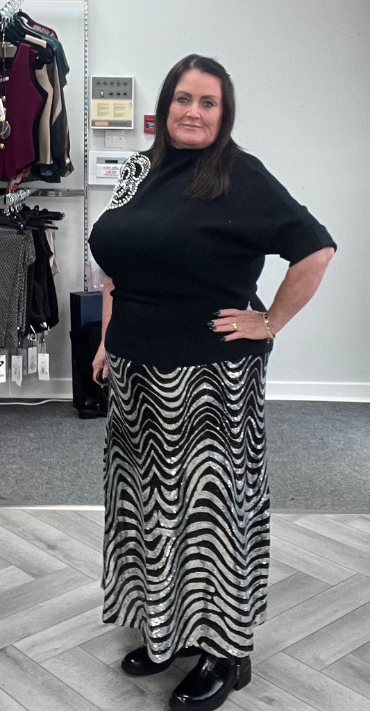 SIlver and Black Sequin Skirt by Malissa J