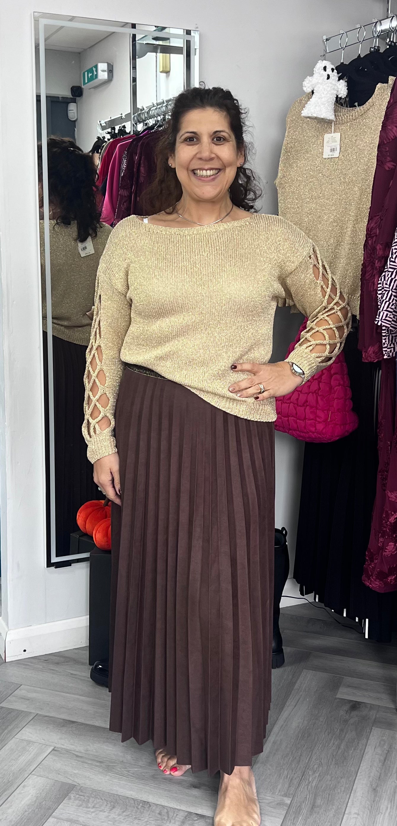 Suedette Pleated Maxi Skirt