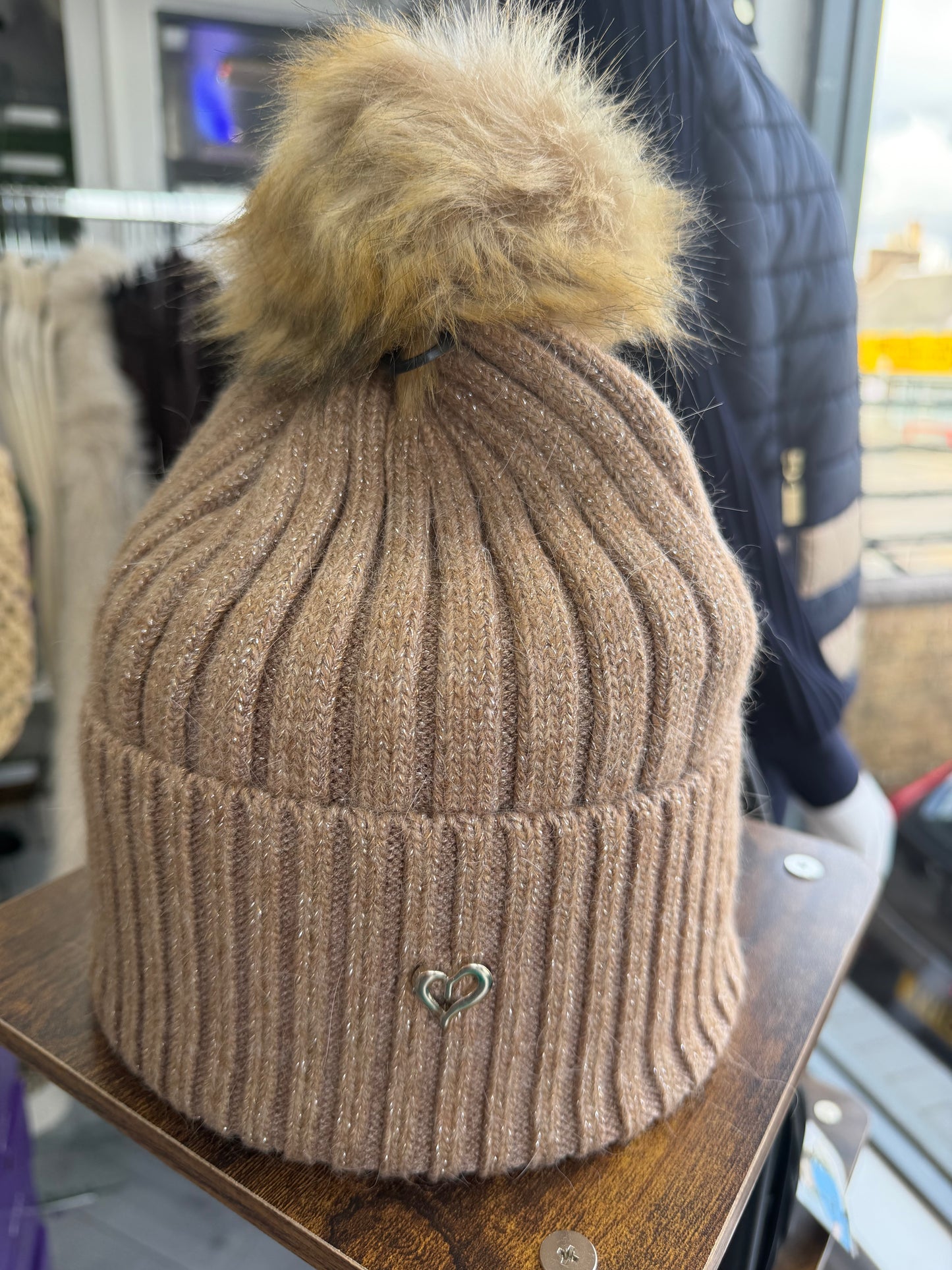 Sparkle Ribbed Pom Hat