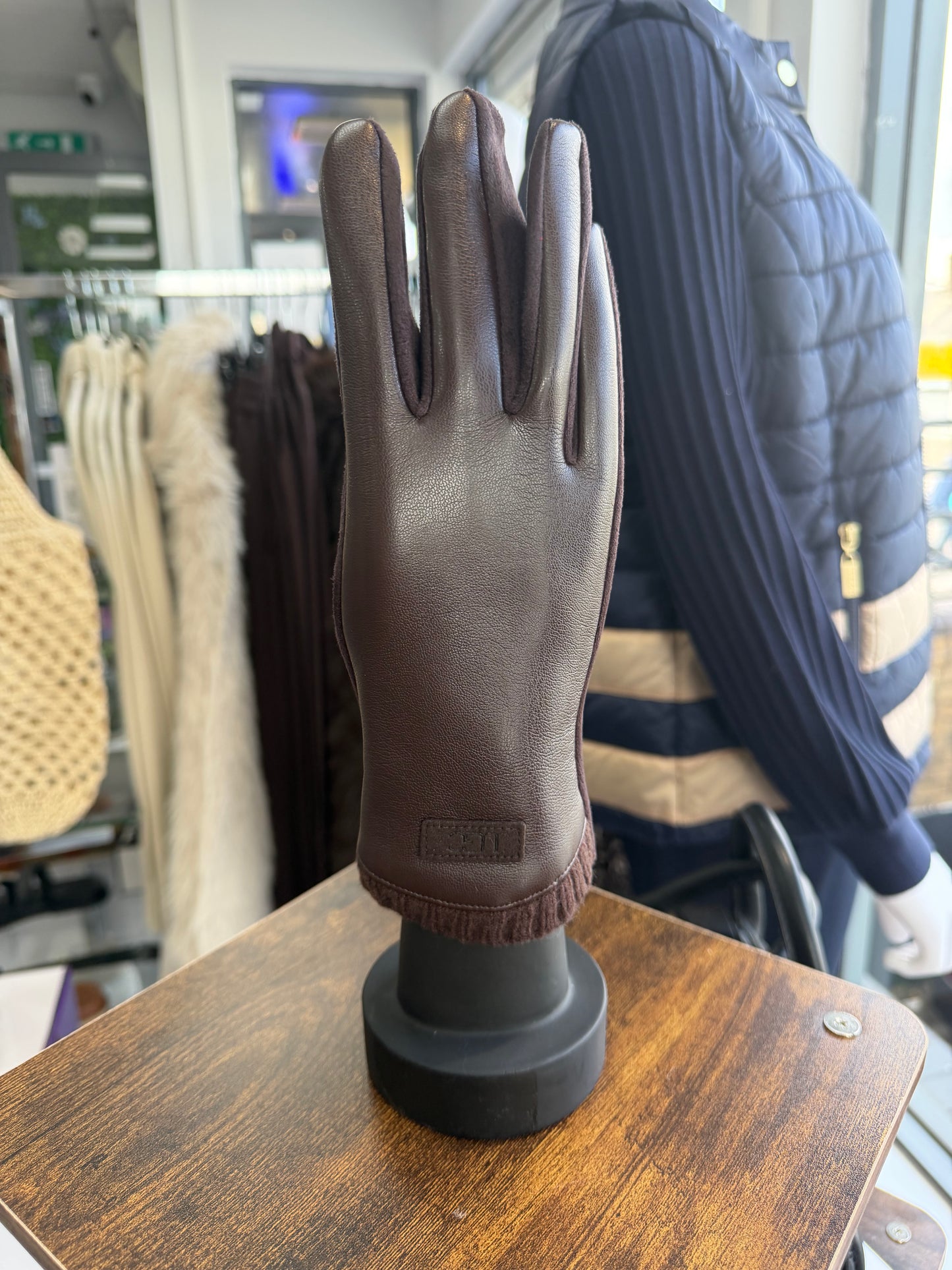 Leatherette Glove with knit trim