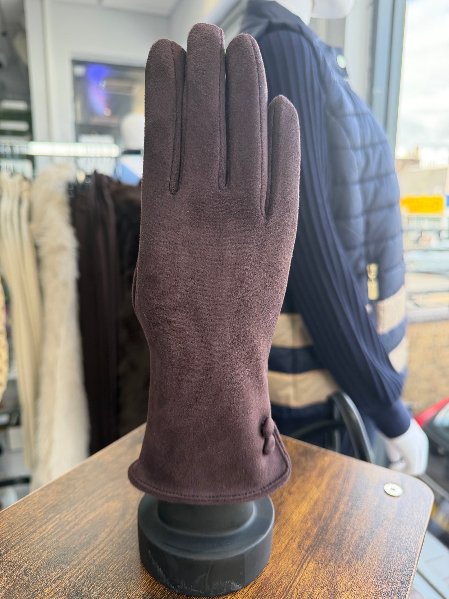 Button Detail Suedette Glove