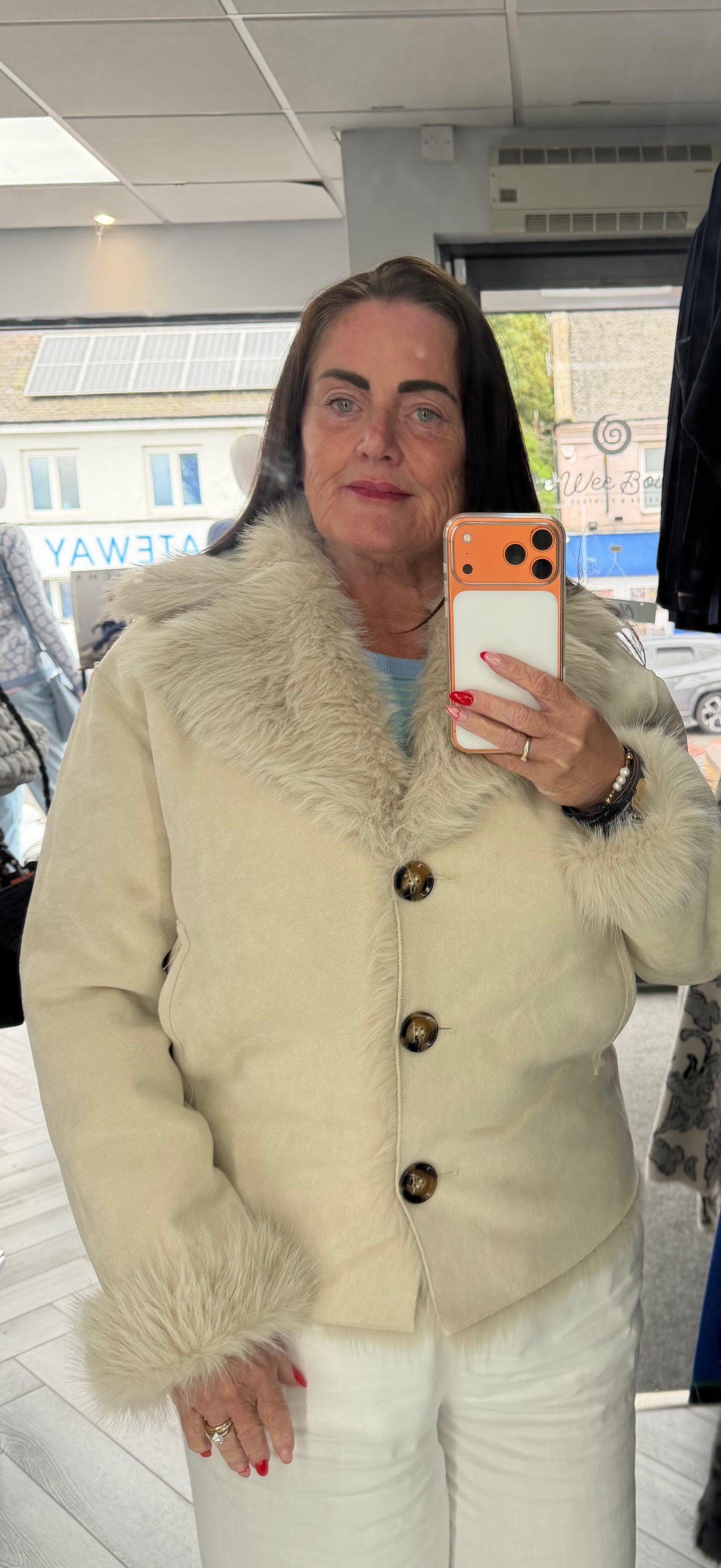 Poppy Faux Fur Jacket (Reversible) in Cream