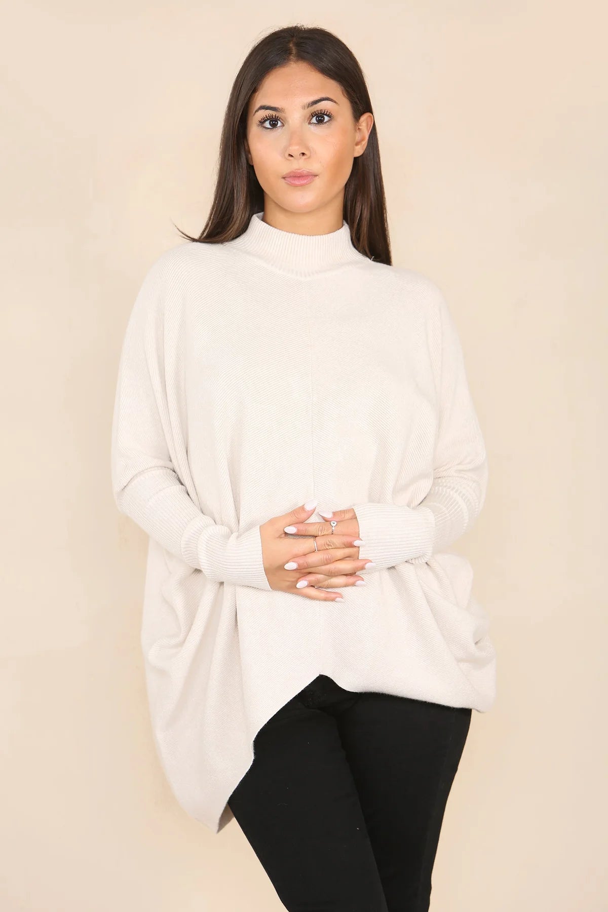 High Low Wool Blend Turtle Neck Ribbed Knit