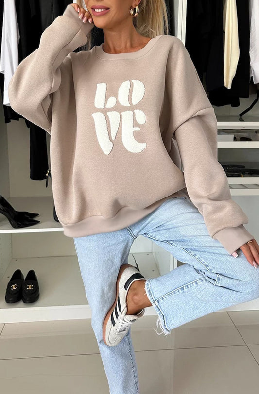LOVE' Graphic Printed Sweatshirt Top-Mocha