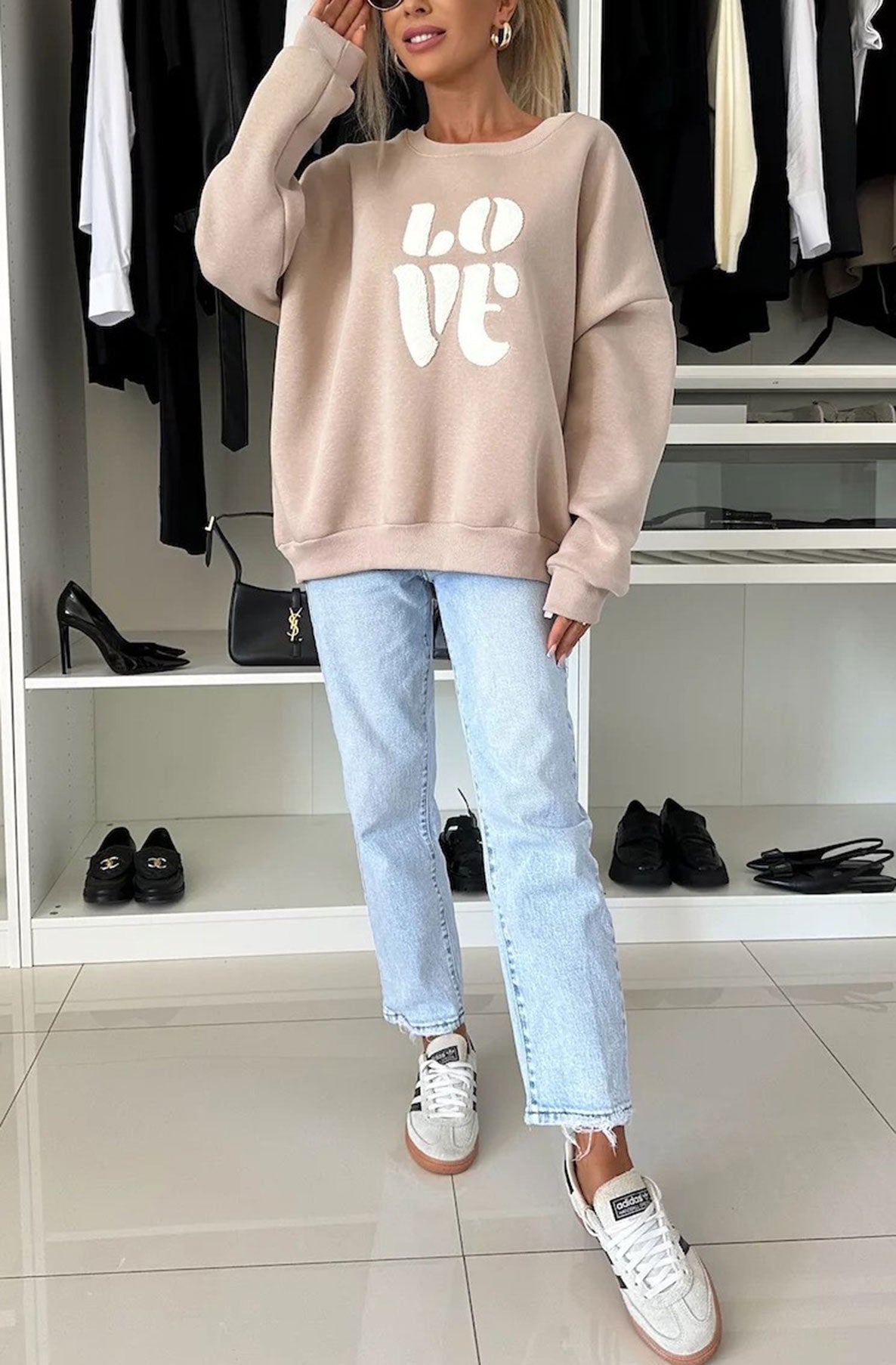 LOVE' Graphic Printed Sweatshirt Top-Mocha