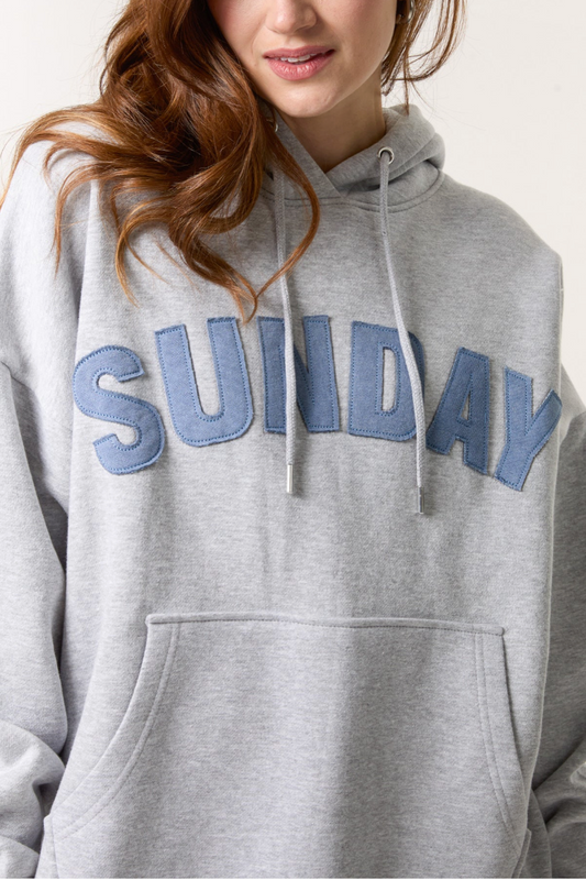 'Sunday' Denim Applique Hoodie
