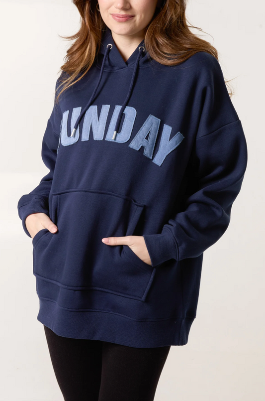 'Sunday' Denim Applique Hoodie