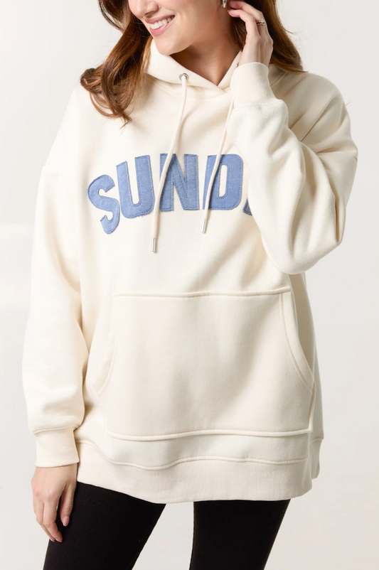 'Sunday' Denim Applique Hoodie