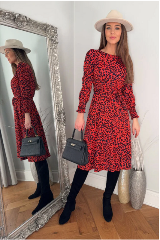 Leopard Print Dress with Self Belt