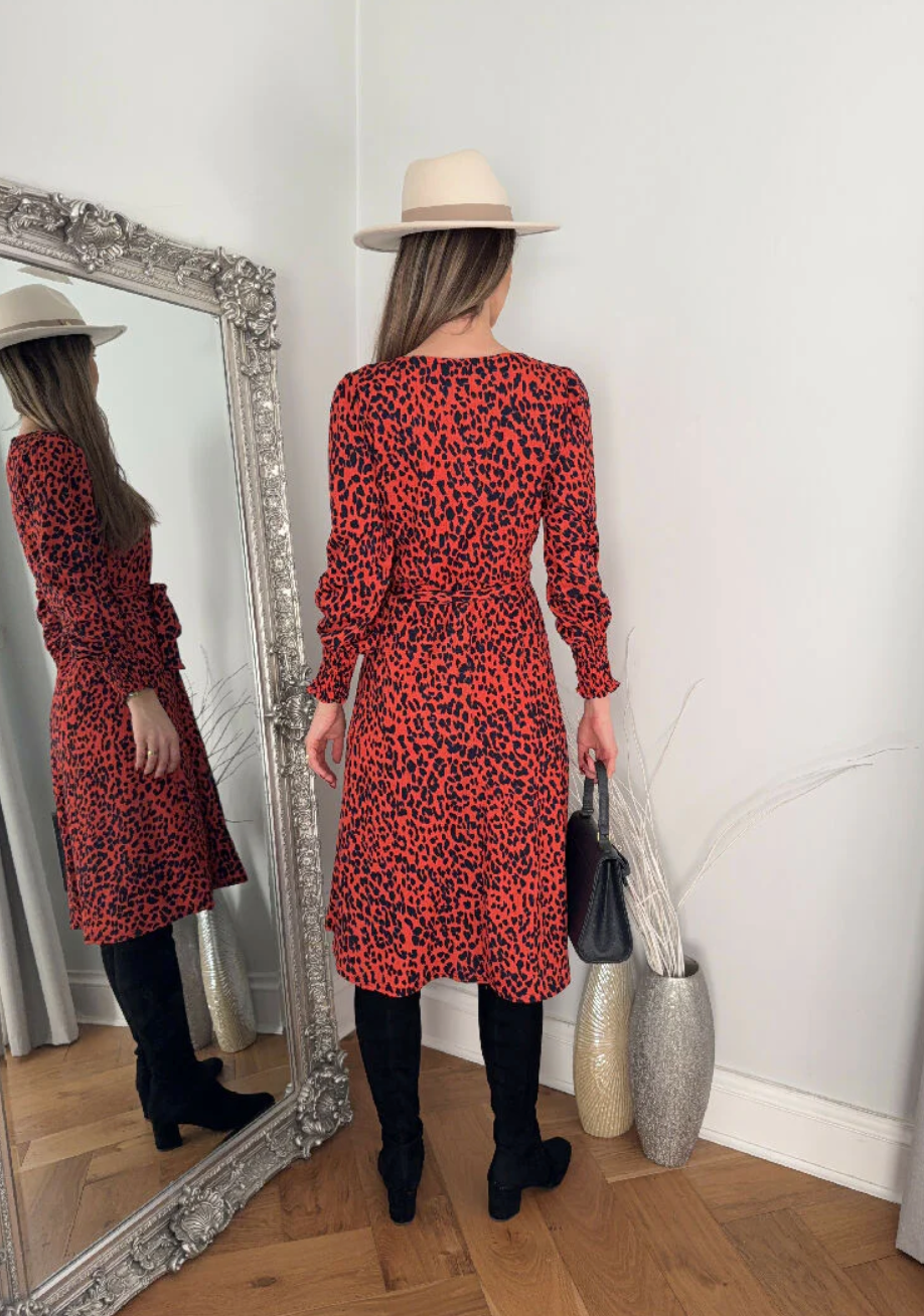 Leopard Print Dress with Self Belt