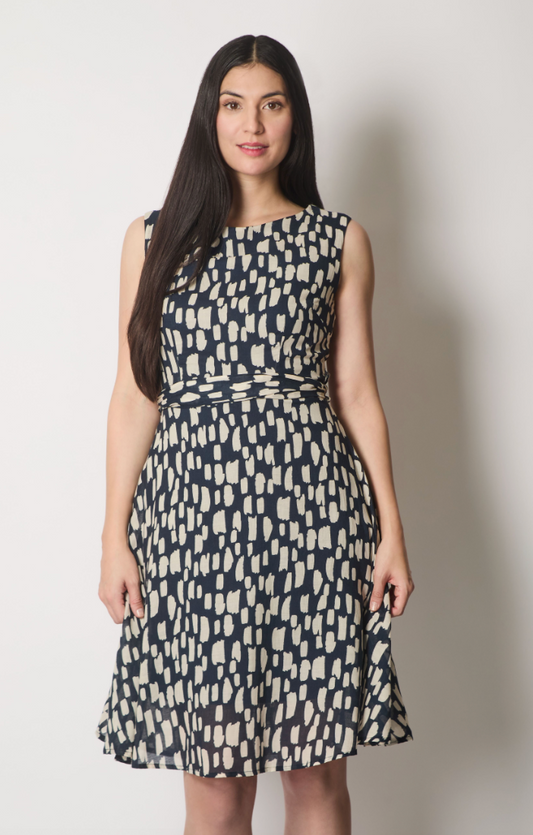 Brush Strokes Navy Fit and Flare dress.