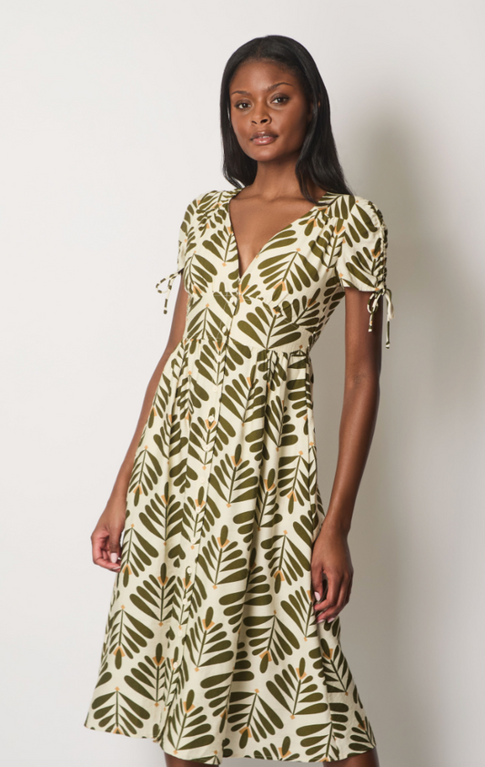 Linen Leaf Print Dress