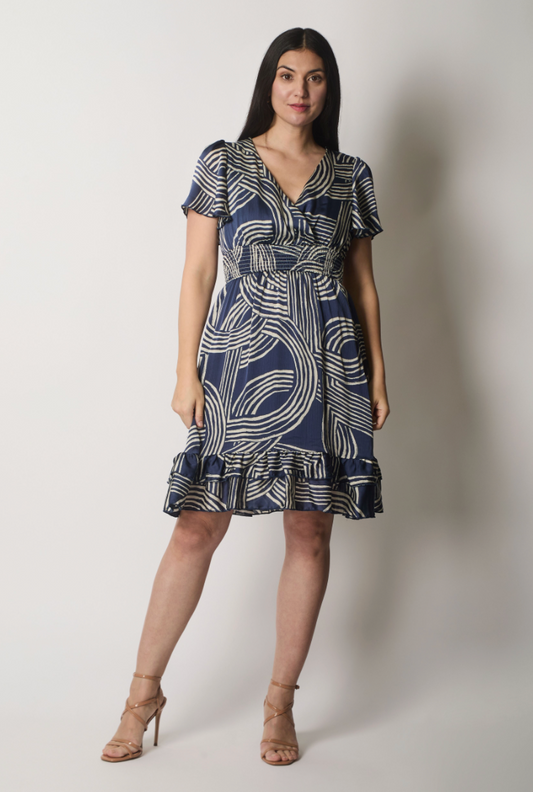 Blue Swirly Printed Smock Dress