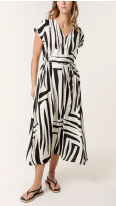 Geometric Print Tie Belt Midi Dress