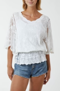 Floral Lace Butterfly Sleeve Blouse
