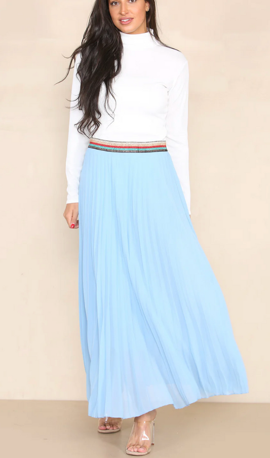 Pleated MAXI Skirt with Rainbow Elasticated Waistband