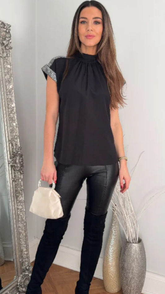 Sequin Detail Short Sleeve Blouse