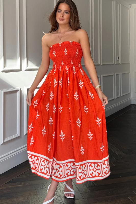 Abby Orange Border Print Maxi Dress